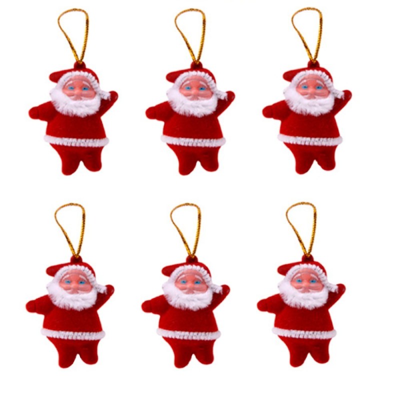 Kit 6 Enfeites Papai Noel De Veludo Vermelho Natalino 6cm