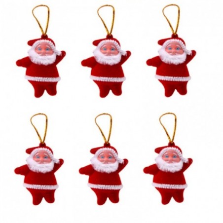 Kit 6 Enfeites Papai Noel De Veludo Vermelho Natalino 6cm 2
