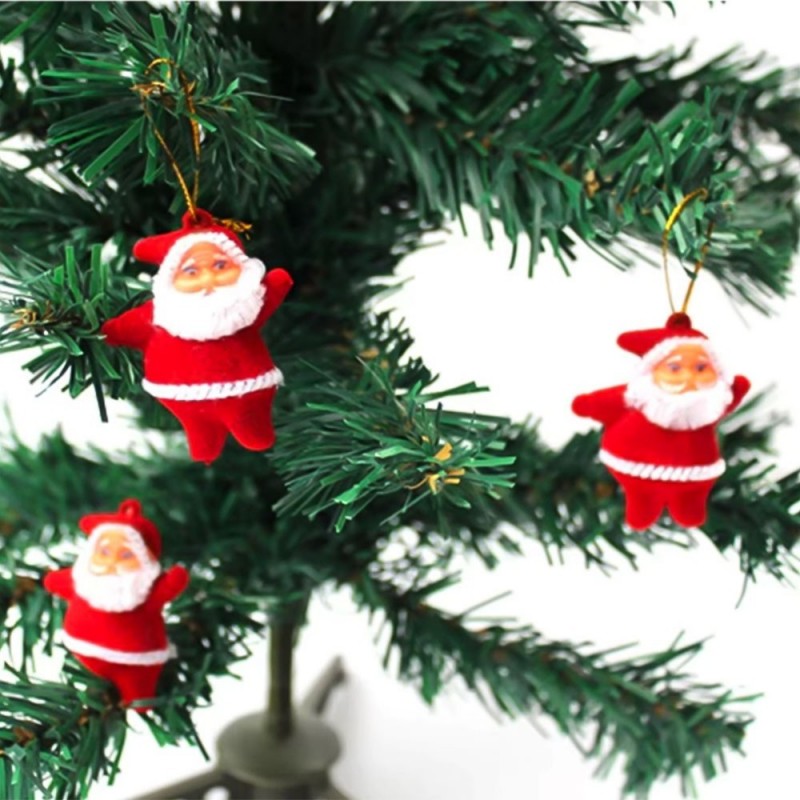 Kit 6 Enfeites Papai Noel De Veludo Vermelho Natalino 6cm