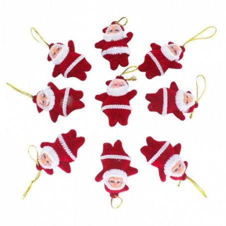 Kit 6 Enfeites Papai Noel De Veludo Vermelho Natalino 6cm