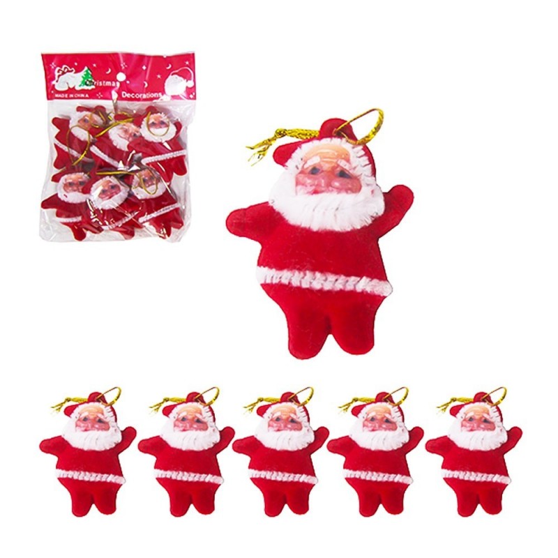 Kit 6 Enfeites Papai Noel De Veludo Vermelho Natalino 6cm