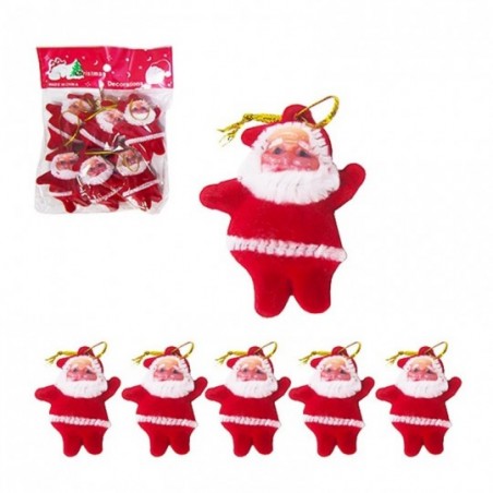 Kit 6 Enfeites Papai Noel De Veludo Vermelho Natalino 6cm