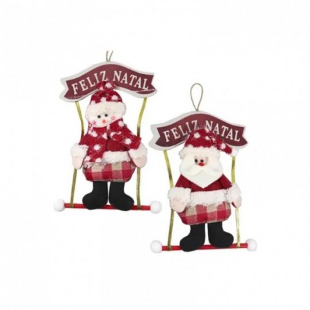 Boneco Guirlanda Xadrez Com Placa Feliz Natal 38cm
