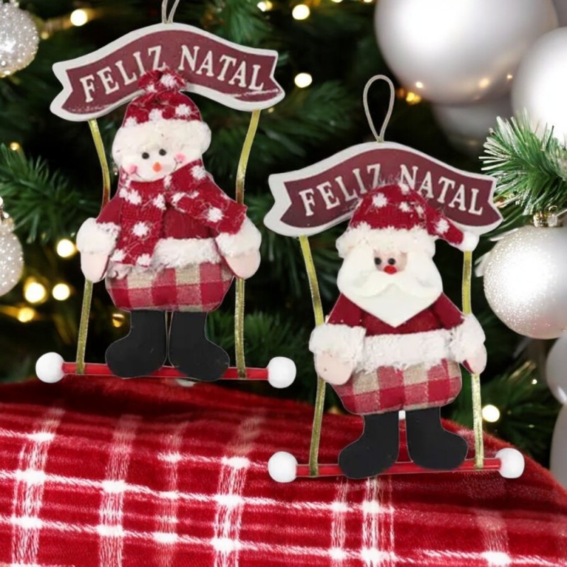 Boneco Guirlanda Xadrez Com Placa Feliz Natal 38cm