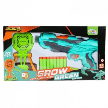 Pistola Lança Dardos Grow Green 10 Peças Com Alvo