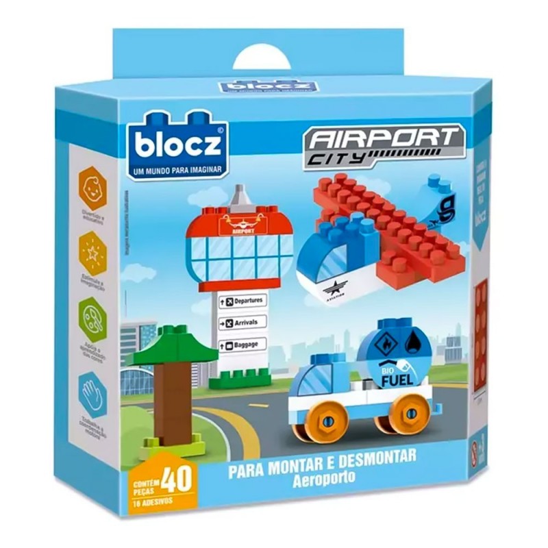 Brinquedo Blocos De Montar Aeroporto City 40 Peças