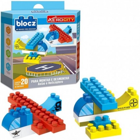 Brinquedo Helicóptero Aero City Blocos De Montar 20 Peças