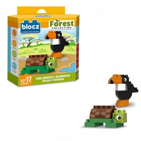 Brinquedo Blocos De Montar Animais Forest 17 Peças Infantil