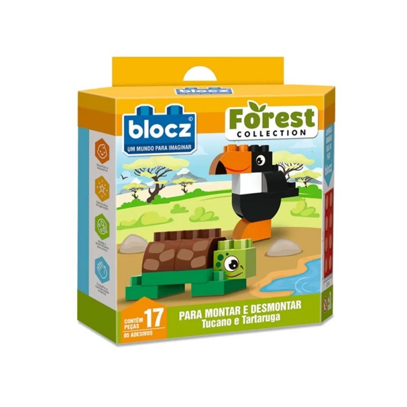 Brinquedo Blocos De Montar Animais Forest 17 Peças Infantil
