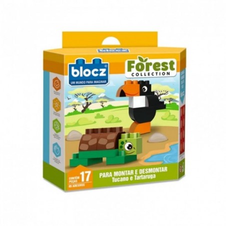 Brinquedo Blocos De Montar Animais Forest 17 Peças Infantil