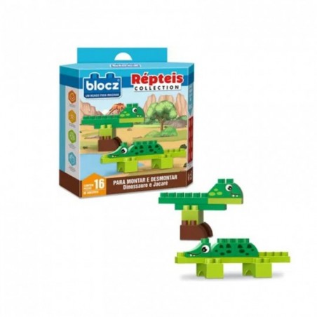 Brinquedo Dinossauro E Jacaré Repteis Blocos De Montar 17 Peças