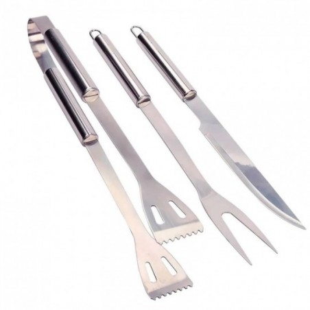 Kit Conjunto Para Churrasco De Inox 3 Em 1 Com Estojo