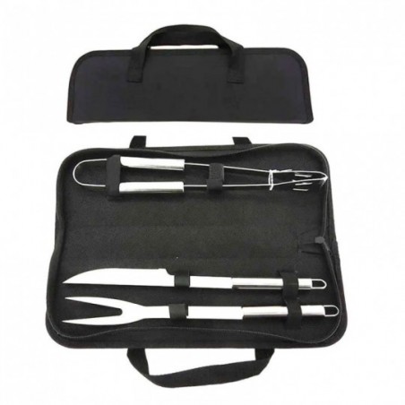 Kit Conjunto Para Churrasco De Inox 3 Em 1 Com Estojo