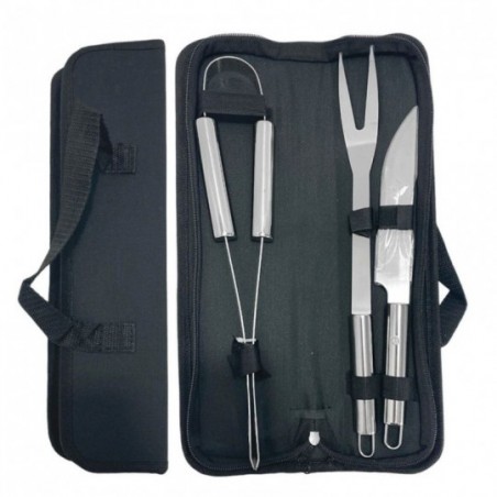 Kit Conjunto Para Churrasco De Inox 3 Em 1 Com Estojo