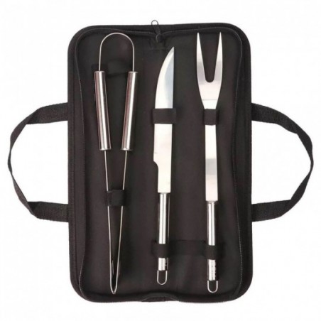 Kit Conjunto Para Churrasco De Inox 3 Em 1 Com Estojo