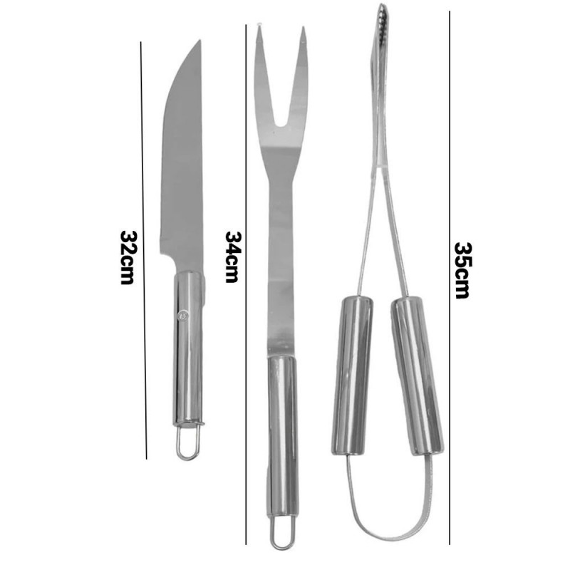 Kit Conjunto Para Churrasco De Inox 3 Em 1 Com Estojo