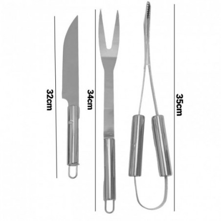 Kit Conjunto Para Churrasco De Inox 3 Em 1 Com Estojo