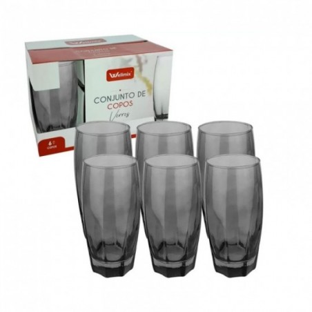 Conjunto De Copos De Vidro 6 Peças Verres Preto 365ml