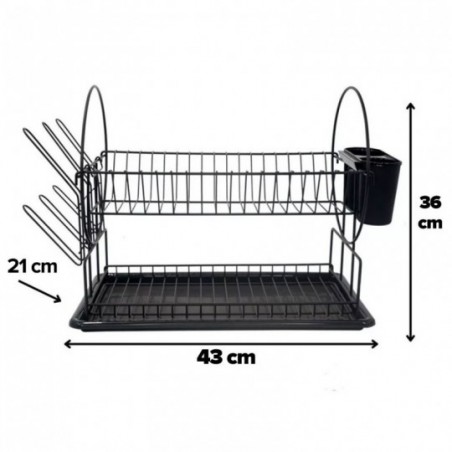 Escorredor De Louças 2 Andares Preto Em Inox 43cm