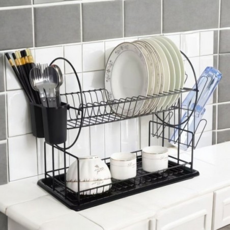 Escorredor De Louças 2 Andares Preto Em Inox 43cm