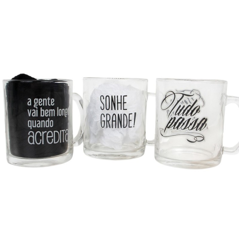 Caneca De Vidro Estampado Frases Believe 320ml