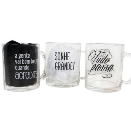 Caneca De Vidro Estampado Frases Believe 320ml