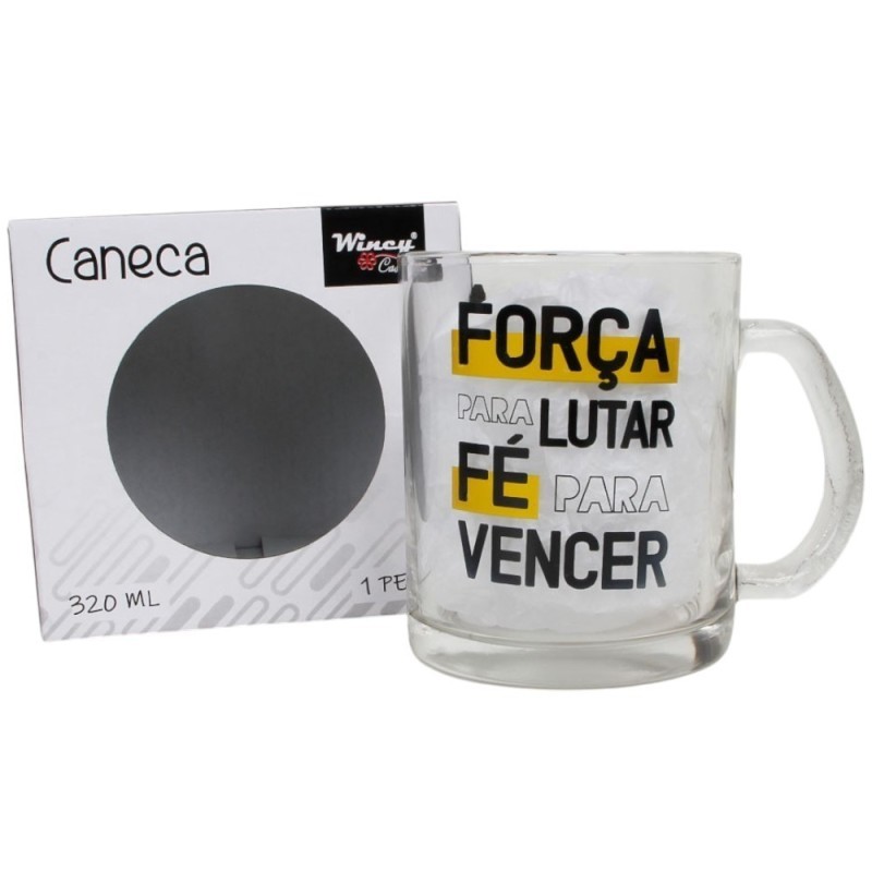 Caneca De Vidro Estampado Frases Strength 320ml