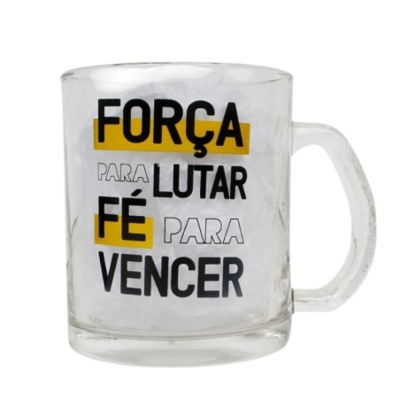 Caneca De Vidro Estampado Frases Strength 320ml