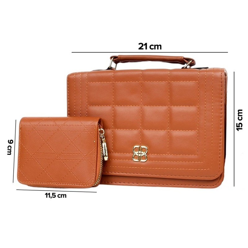 Kit Bolsa Feminina E Carteira Texturizada Matelassê Com Alça