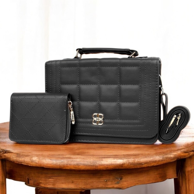 Kit Bolsa Feminina E Carteira Texturizada Matelassê Com Alça