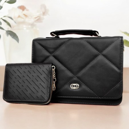 Kit Bolsa Feminina Matelassê Texturizada Com Alça E Carteira