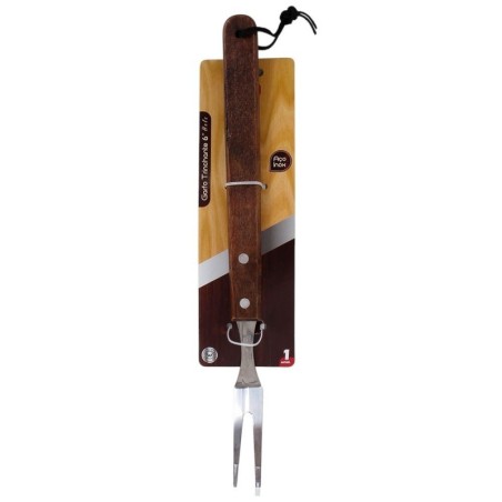 Garfo Trinchante De Inox 6" Para Churrasco Cabo De Madeira