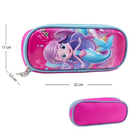 Kit Mochila Infantil Escolar 3D Com Rodas Menina Sereia