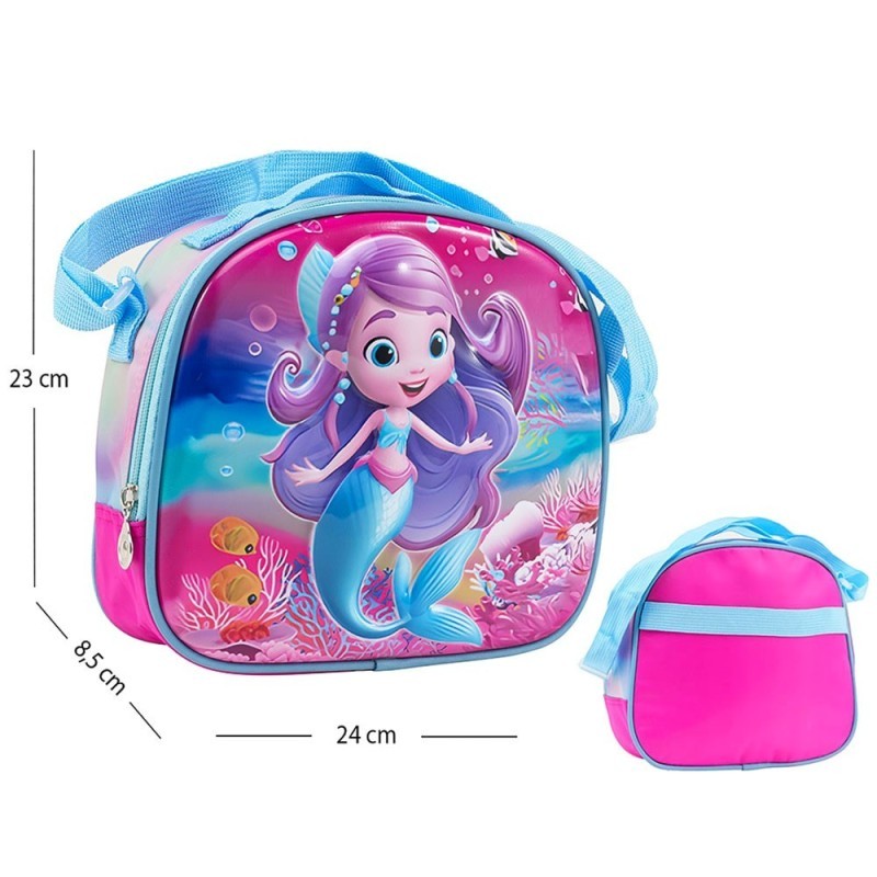 Kit Mochila Infantil Escolar 3D Com Rodas Menina Sereia
