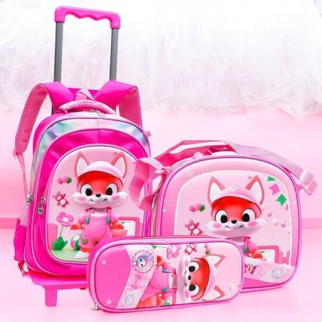 Kit Mochila Escolar Com Rodas Infantil Menina Raposinha