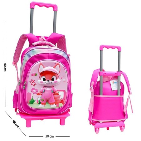 Kit Mochila Escolar Com Rodas Infantil Menina Raposinha