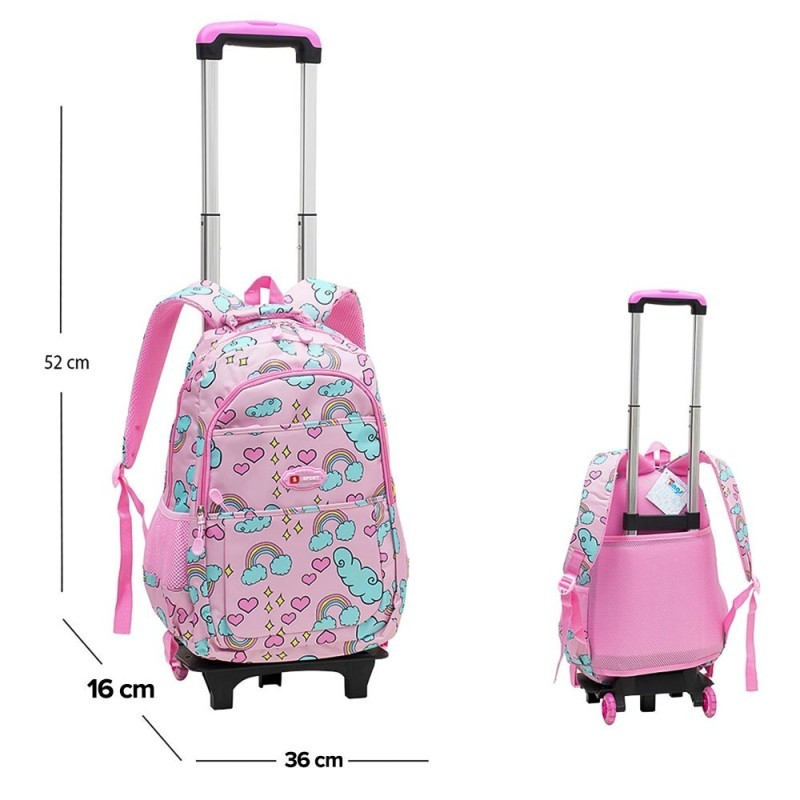 Mochila Escolar Com Rodas Juvenil Menina Arco-Íris