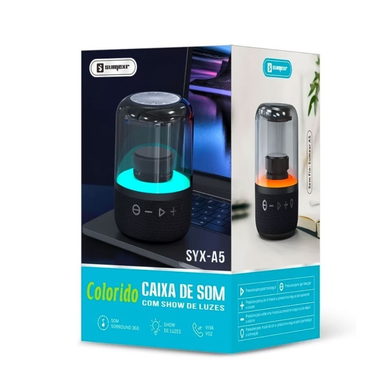 Caixa De Som Surround 360 Bluetooth 5.2 Com Show De Luzes