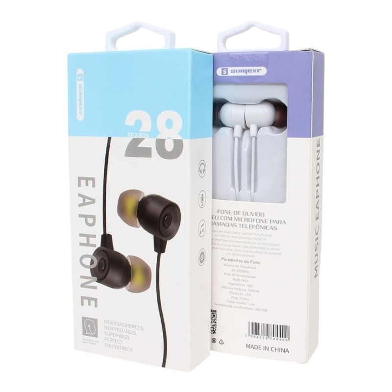 Fone De Ouvido Stereo Graves Fortes Intra-Auricular Com Microfone