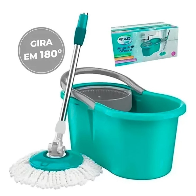 Mop Spin 360° Esfregão Giratório Multiuso Balde 6L Limpeza - Feira da Madrugada SP