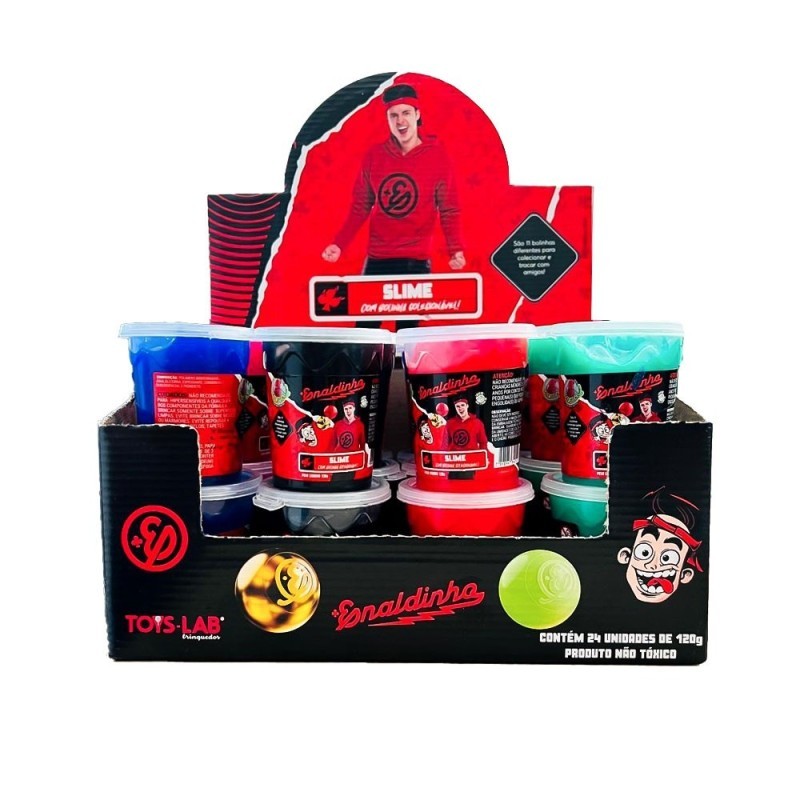 Display 24 Unidades Geleca Gelástica Com Bolinha Enaldinho Pote 120g