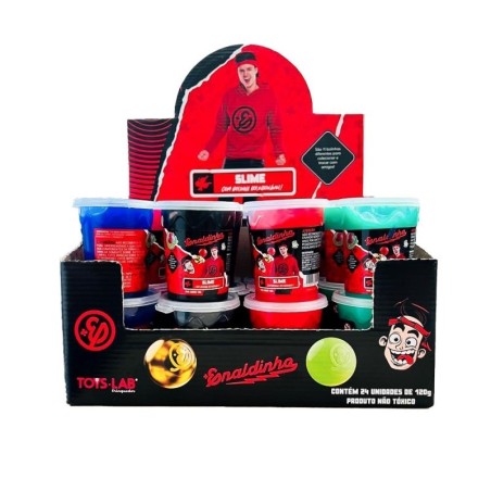 Display 24 Unidades Geleca Gelástica Com Bolinha Enaldinho Pote 120g