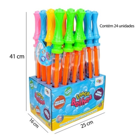 Display 24 Unidades Bastão Lança Bolhas De Sabão Gigante 44cm Brinquedo Infantil