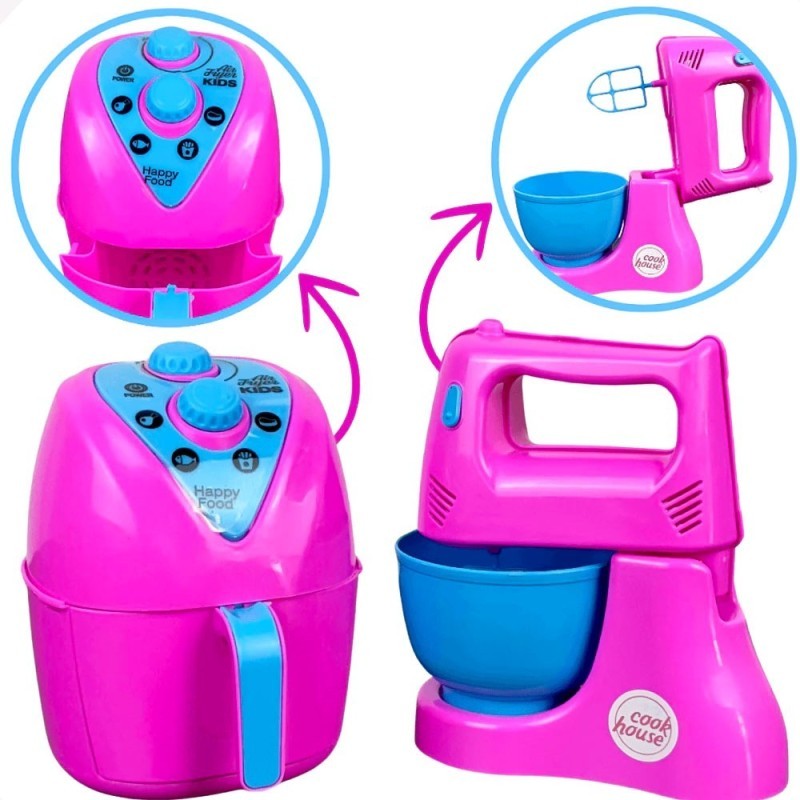 Kit Faz De Conta Cozinha Rosa Infantil Brinquedo 6 Peças
