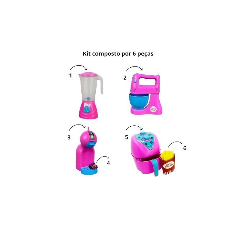 Kit Faz De Conta Cozinha Rosa Infantil Brinquedo 6 Peças