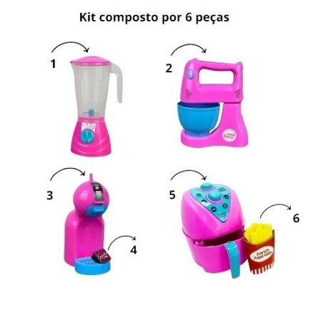 Kit Faz De Conta Cozinha Rosa Infantil Brinquedo 6 Peças