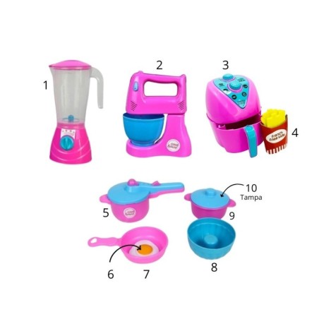 Kit Brinquedo De Cozinha Faz De Conta Panelinhas Rosa 10 Peças