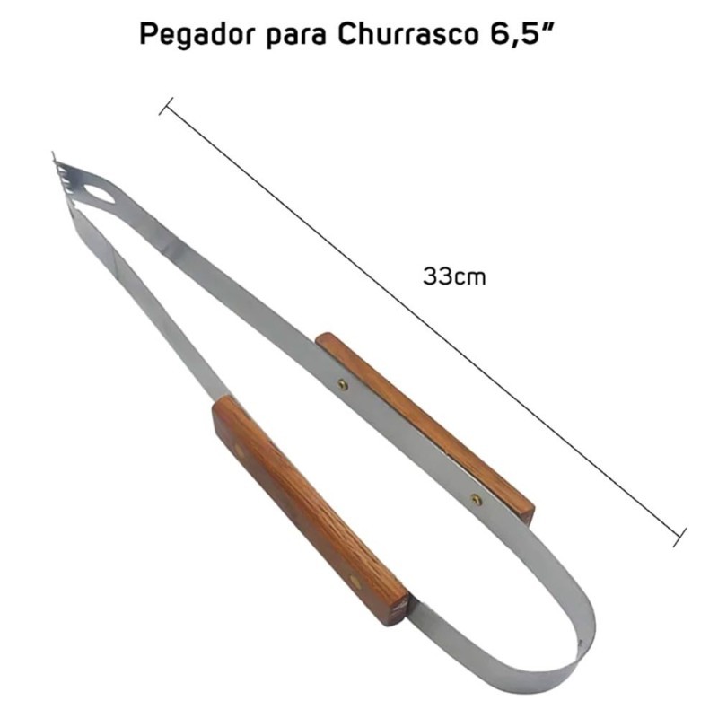 Kit Churrasco 4 Peças Garfo Faca Pegador Chaira Cabo De Madeira