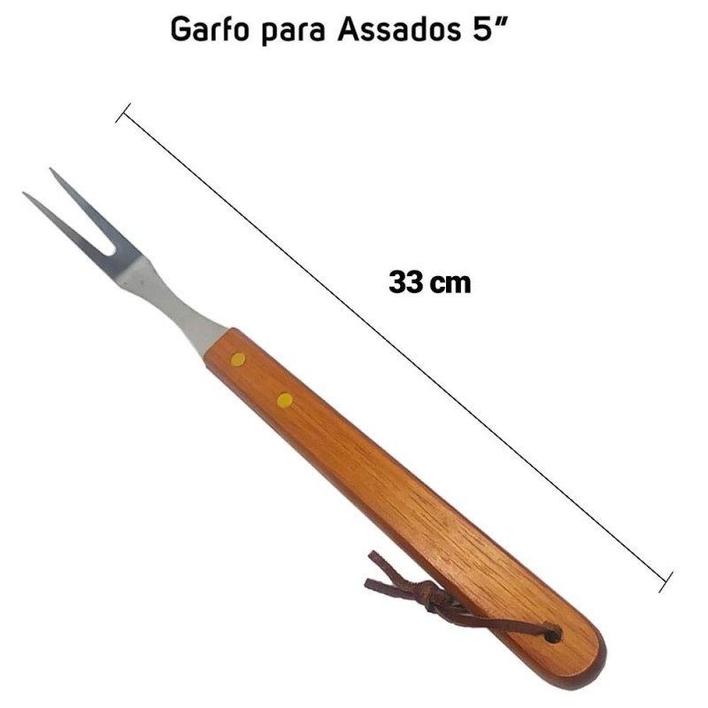 Kit Churrasco 4 Peças Garfo Faca Pegador Chaira Cabo De Madeira