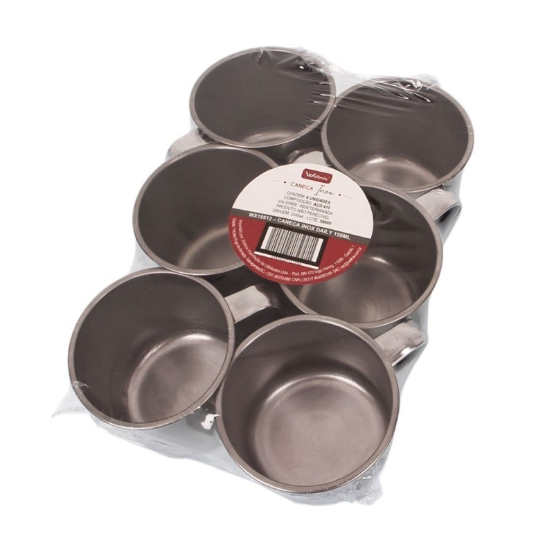Kit 6 Canecas De Inox 150 Ml Com Alça Atacado